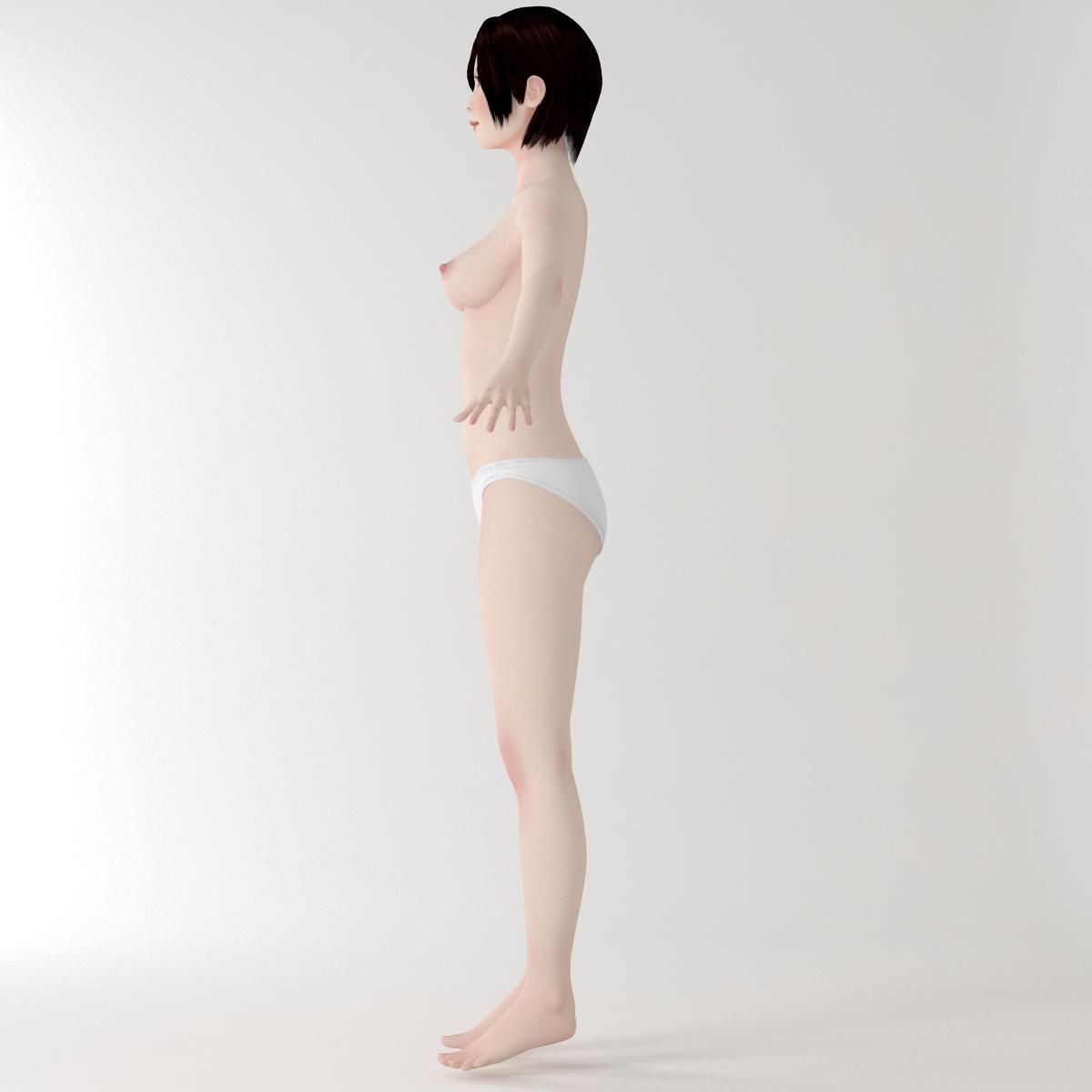 T pose rigged model of Rina in short pants 3D model_12
