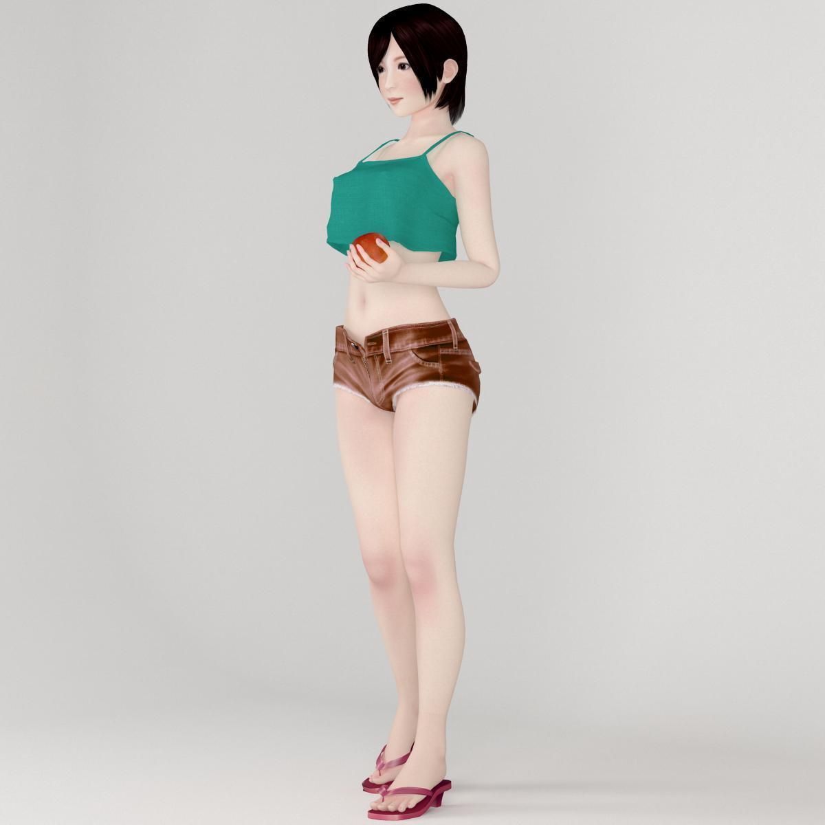 T pose rigged model of Rina in short pants 3D model_3