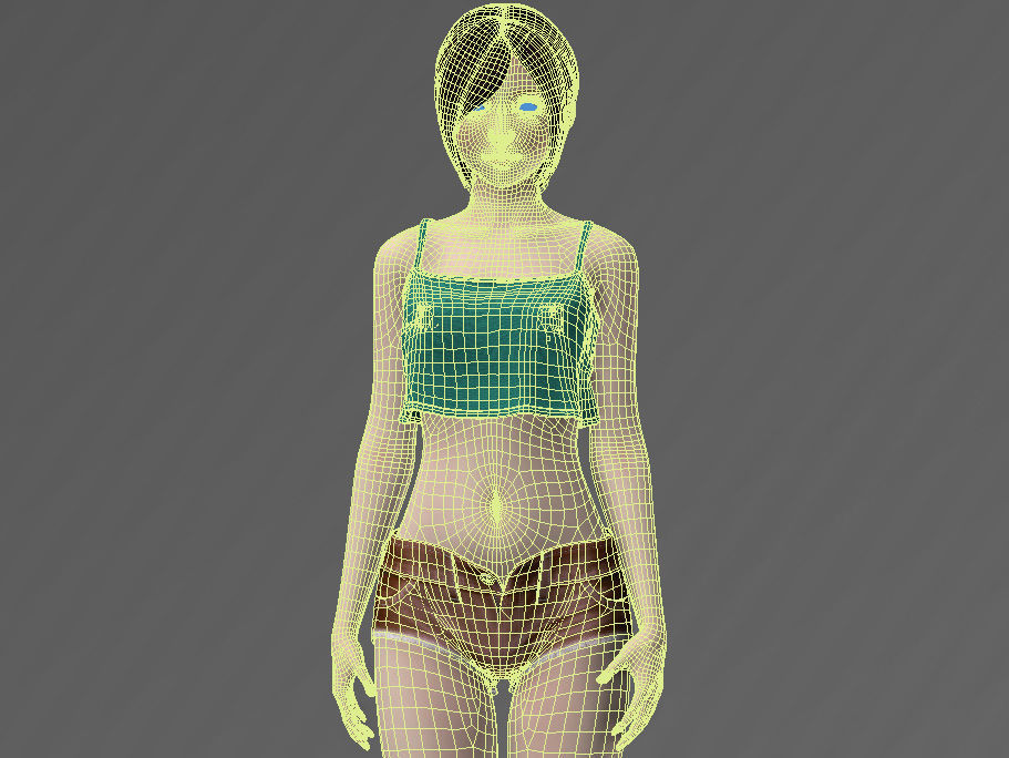 Rina short pants pose 01 3D model_7