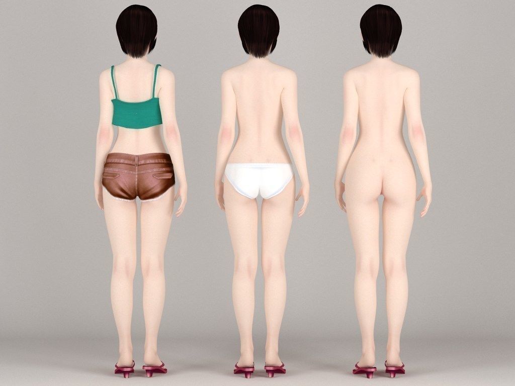 Rina short pants pose 01 3D model_5