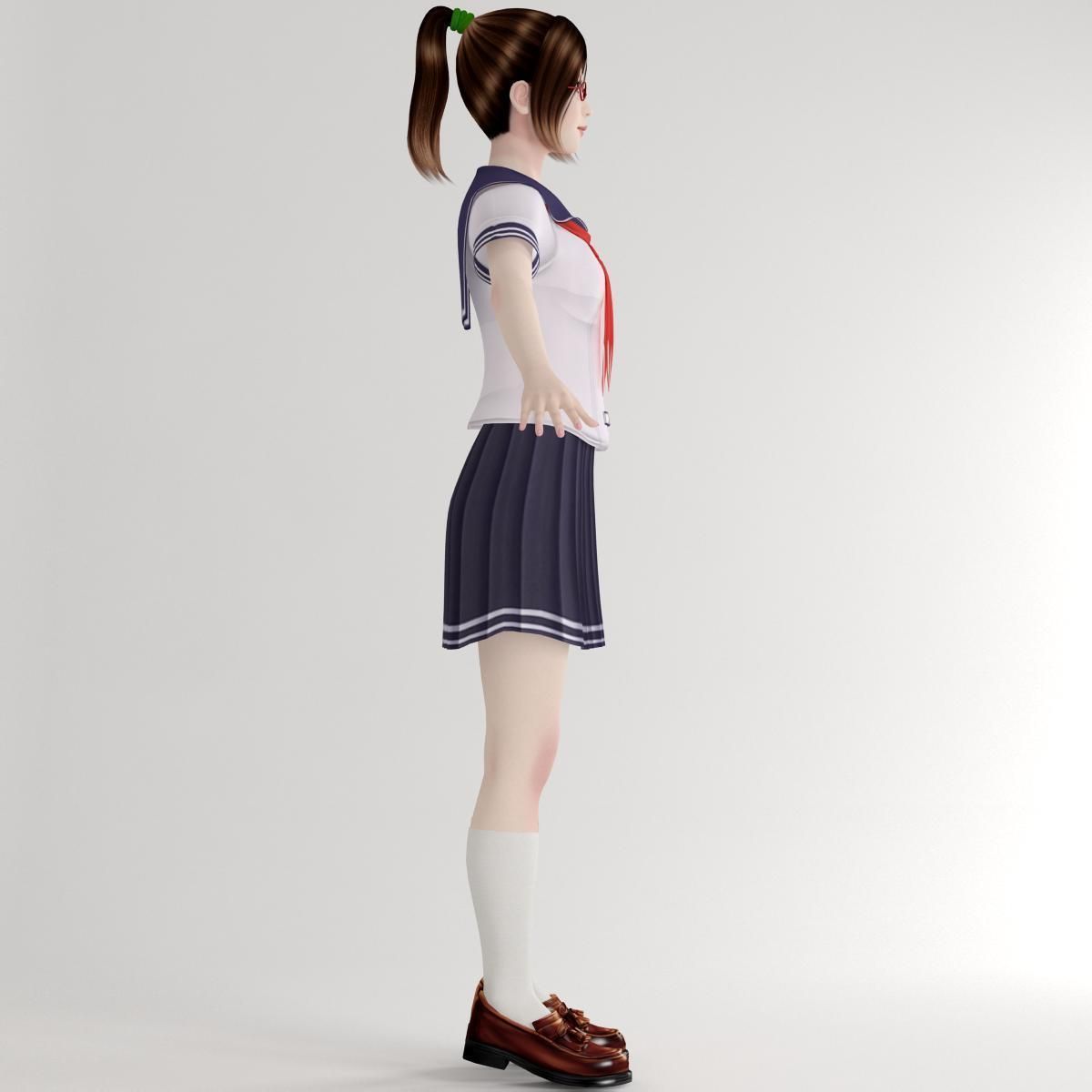 T pose nonrigged model of Natsumi in school uniform 3D model_8