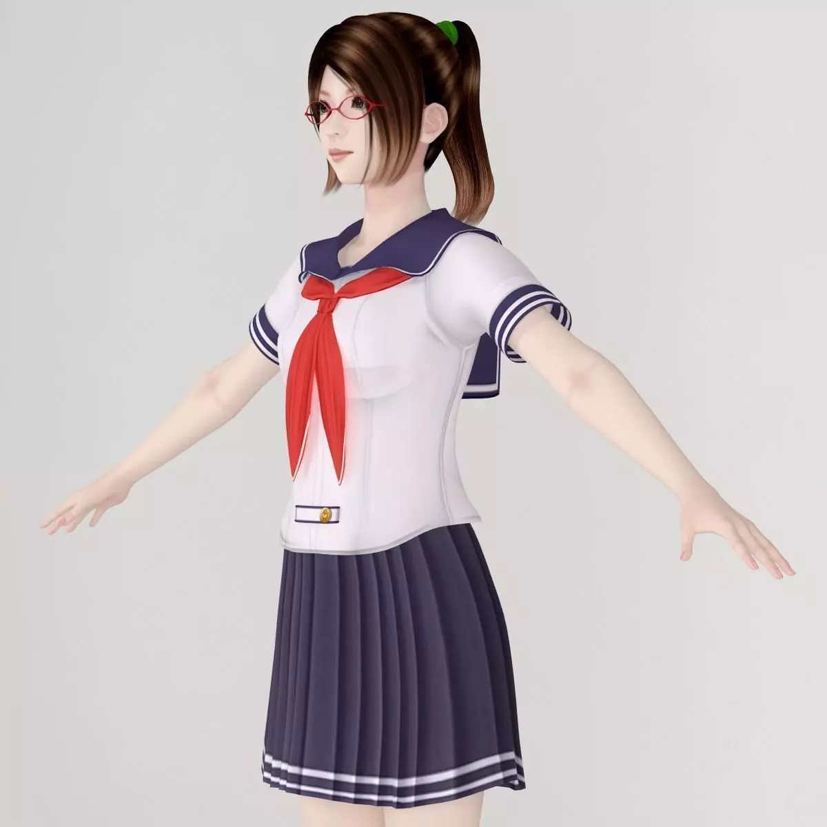 T pose nonrigged model of Natsumi in school uniform 3D model_0