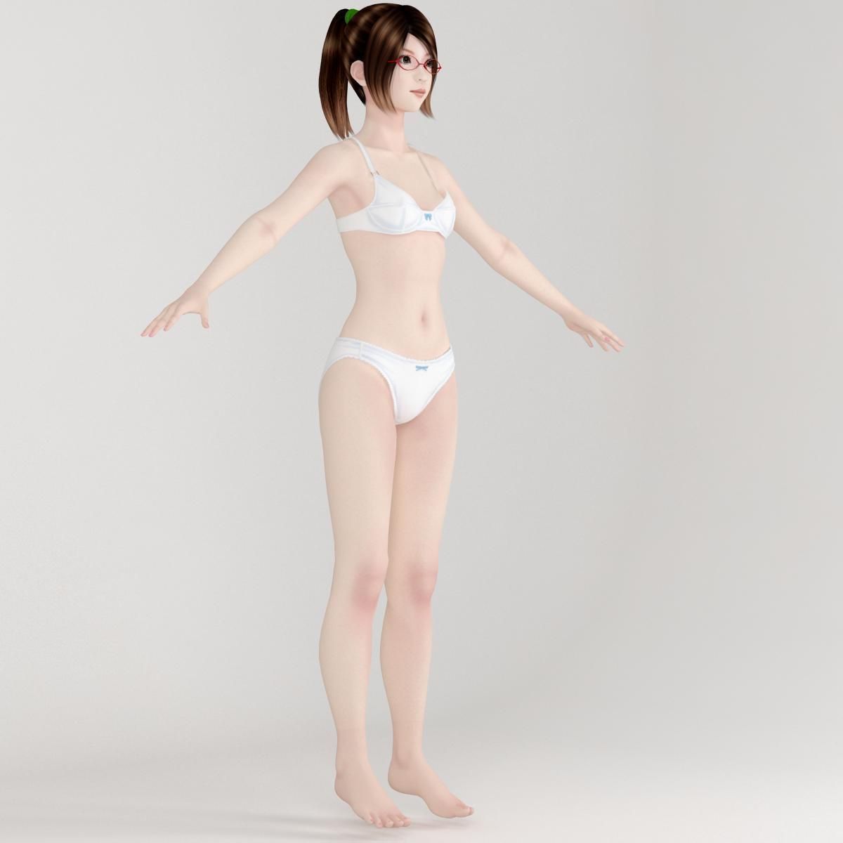 T pose nonrigged model of Natsumi in school uniform 3D model_6