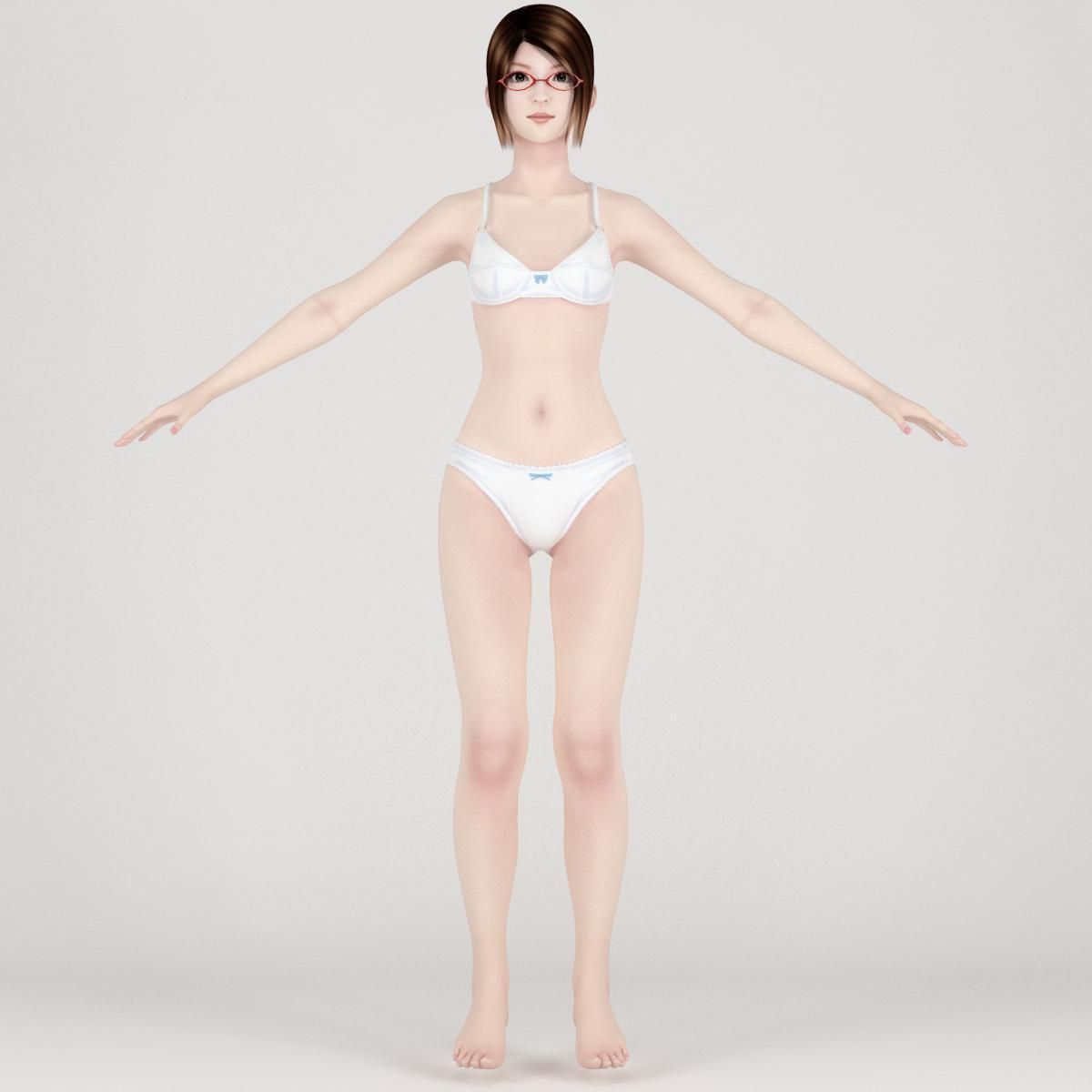 T pose rigged model of Natsumi in school uniform 3D model_5