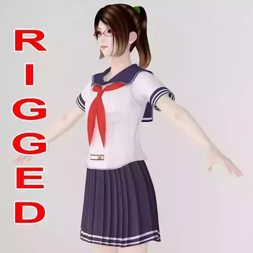 T pose rigged model of Natsumi in school uniform 3D model