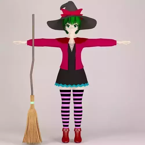 T pose nonrigged model of witch toon girl 3D model