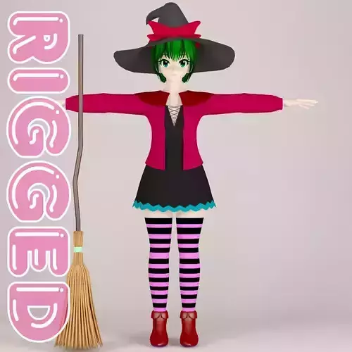 T pose rigged model of witch toon girl 3D model