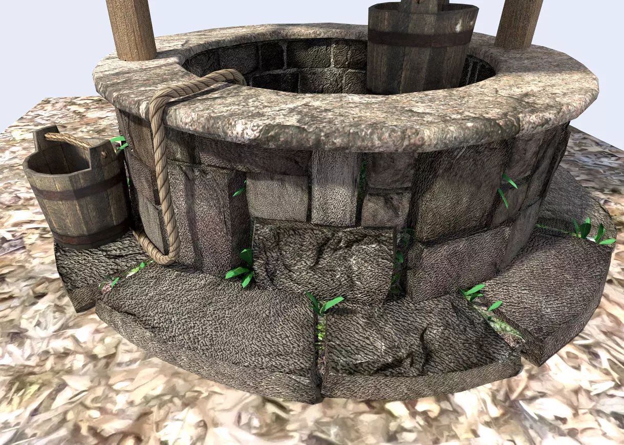 detailed medieval water well 3D model
