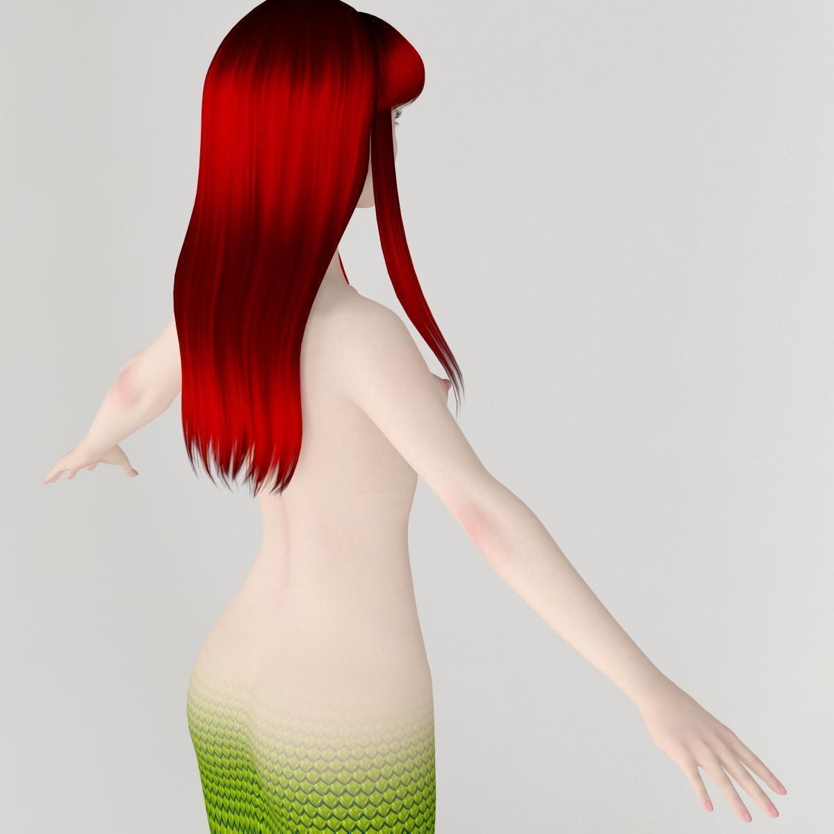 T pose rigged model of little mermaid 3D model_11