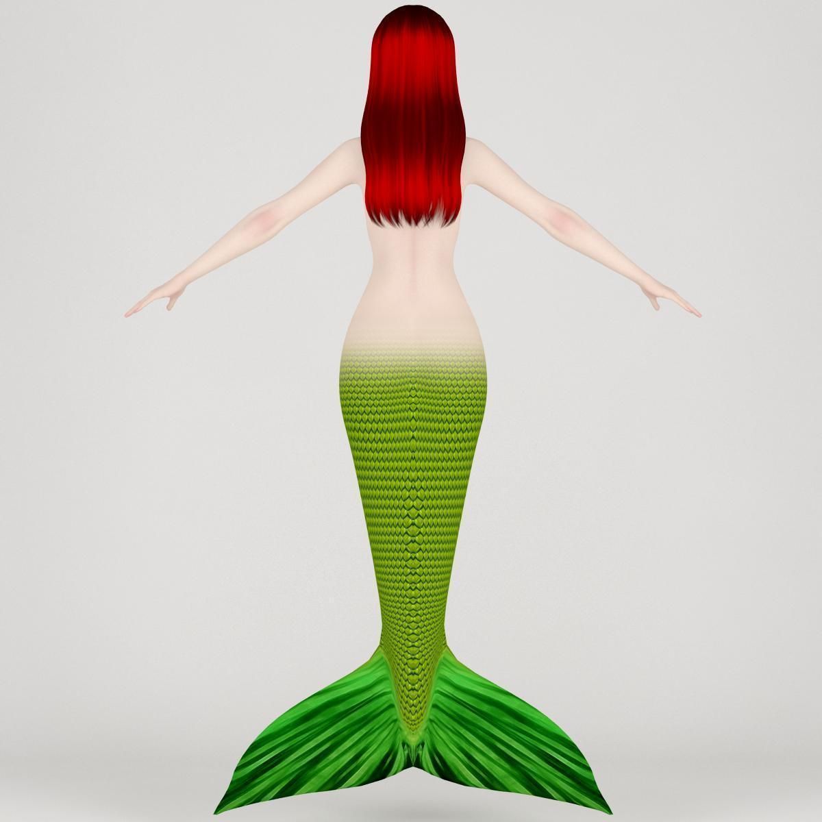 T pose rigged model of little mermaid 3D model_9