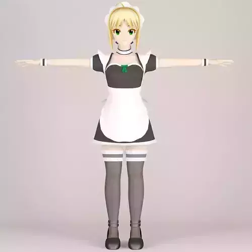 T pose nonrigged model of Saber maid 3D model