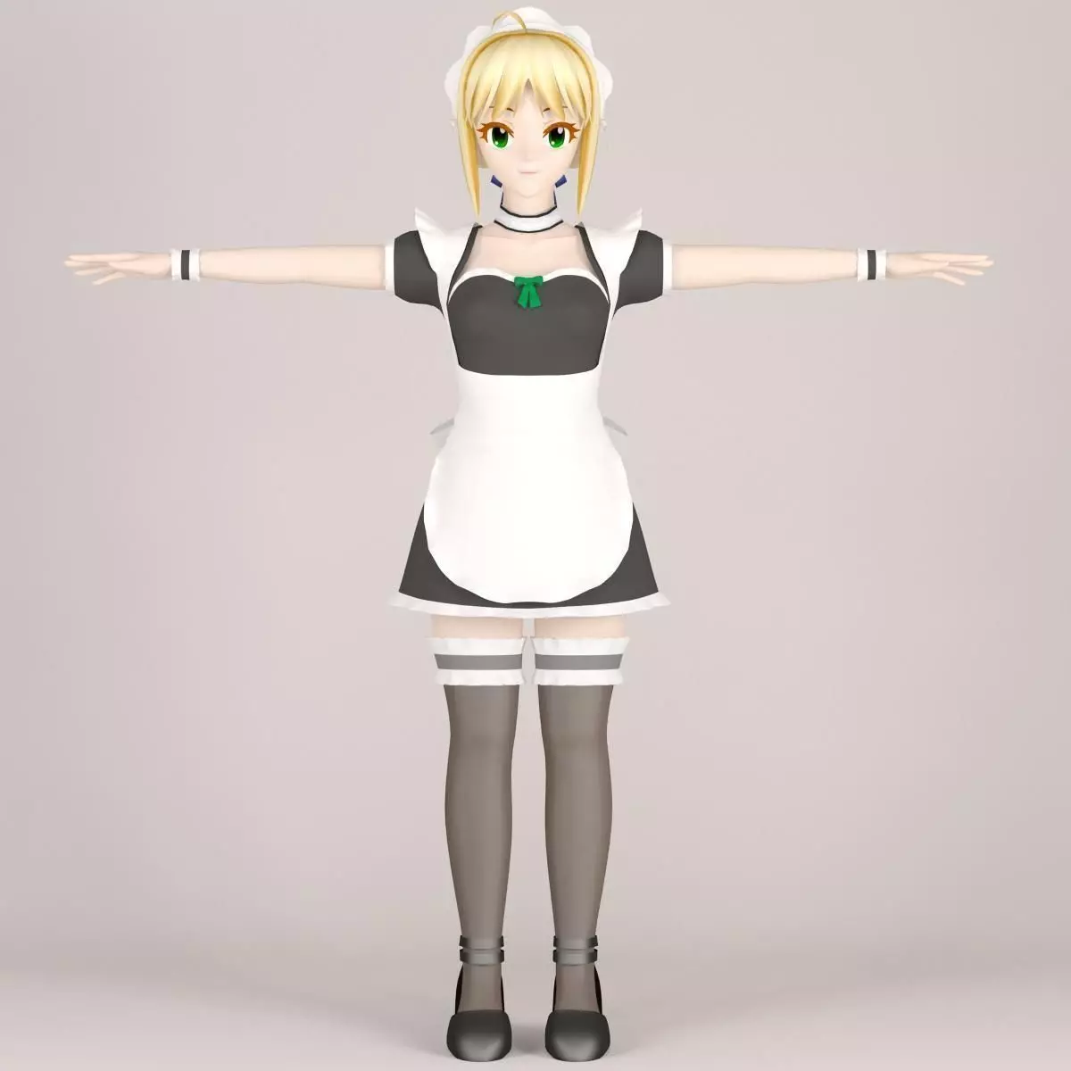 T pose nonrigged model of Saber maid 3D model_0