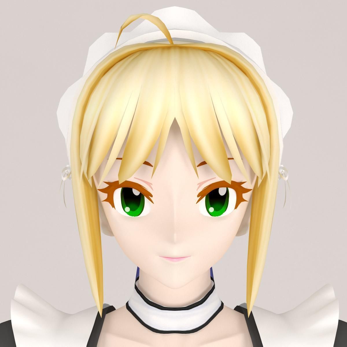 T pose rigged model of Saber maid 3D model_10
