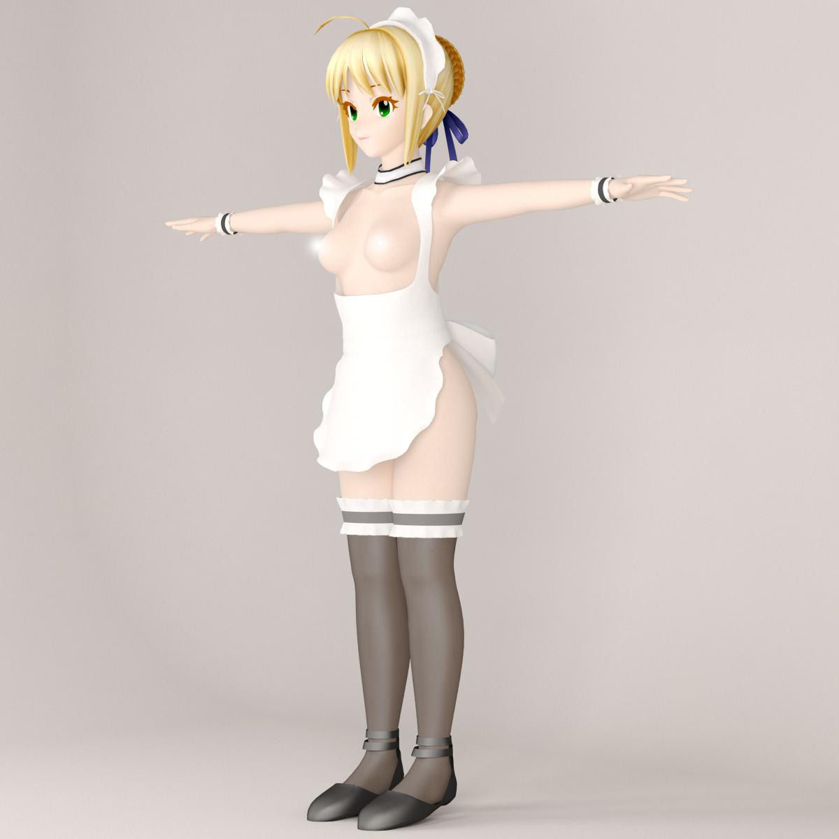 T pose rigged model of Saber maid 3D model_6