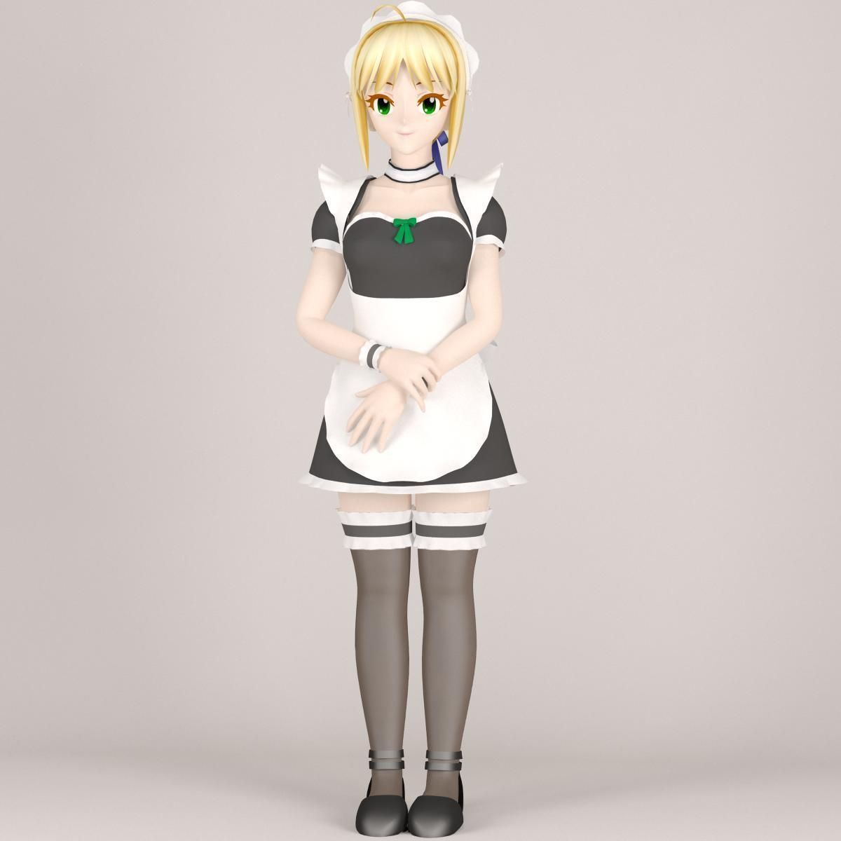 T pose rigged model of Saber maid 3D model_1