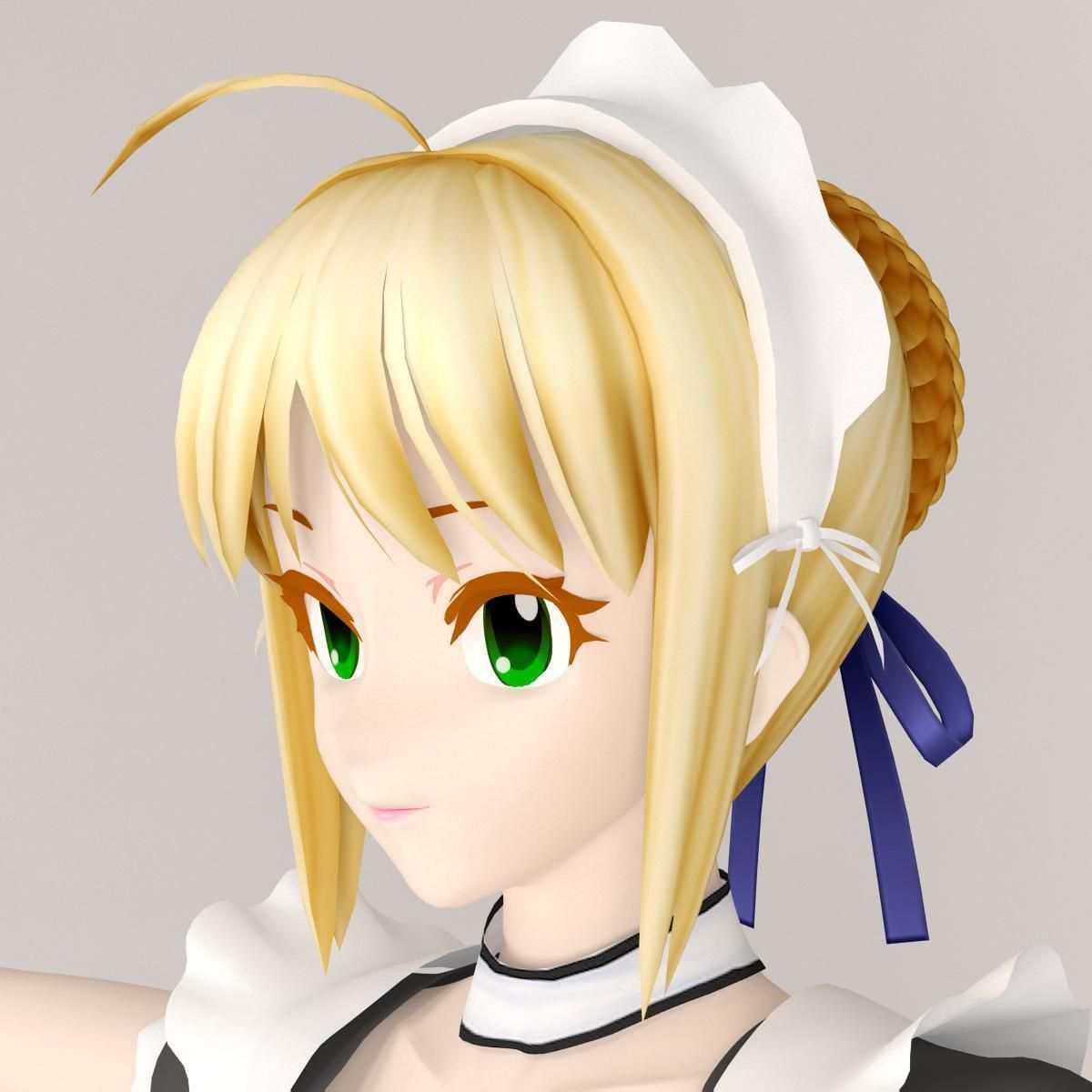 T pose rigged model of Saber maid 3D model_9