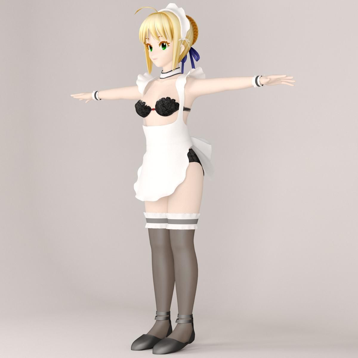 T pose rigged model of Saber maid 3D model_5