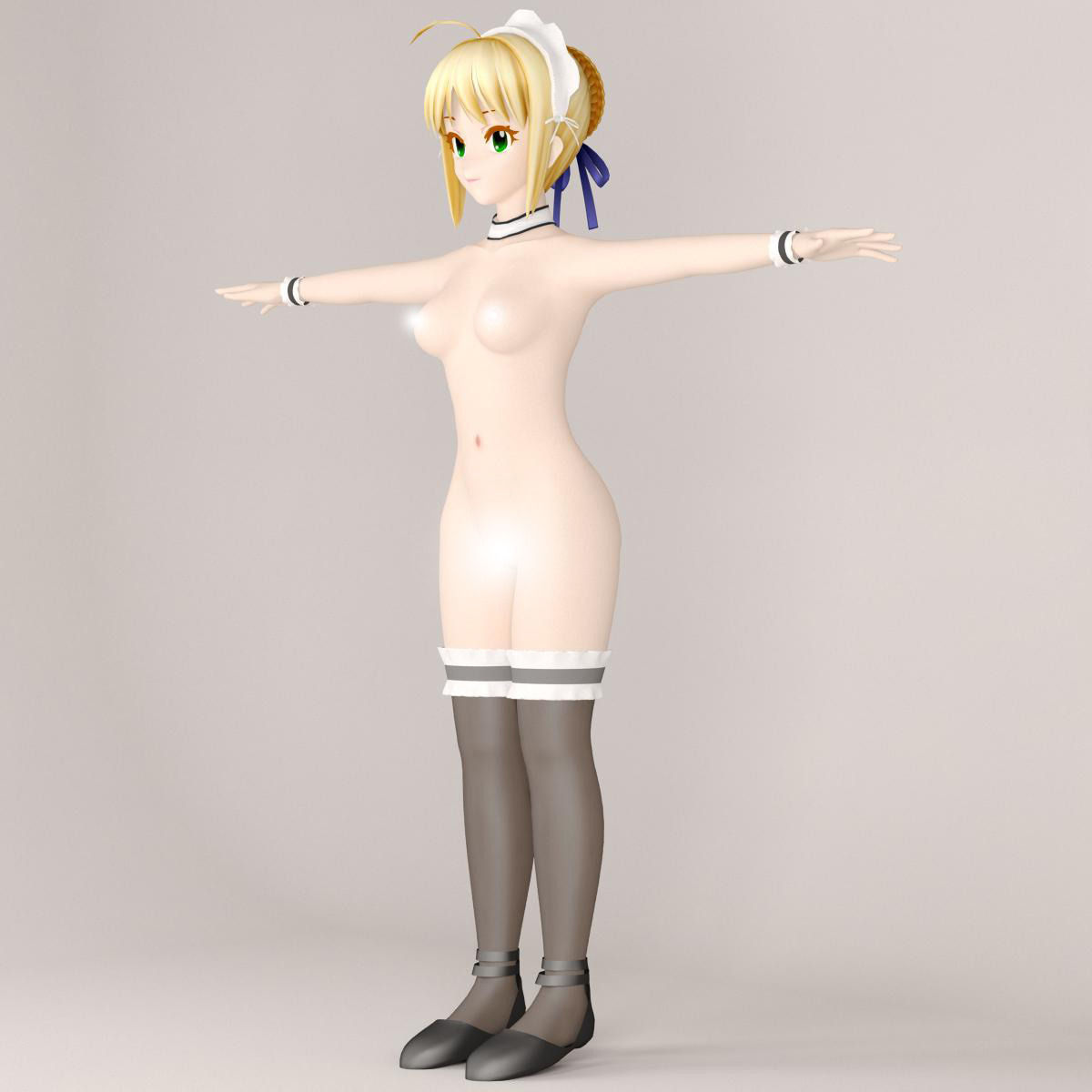 T pose rigged model of Saber maid 3D model_7