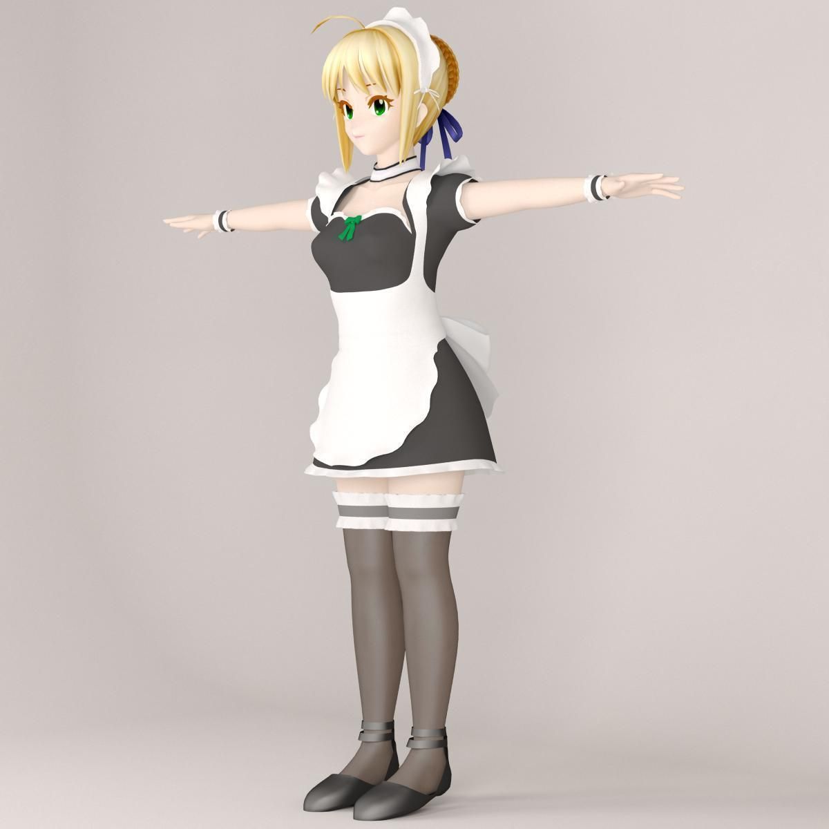 T pose rigged model of Saber maid 3D model_2