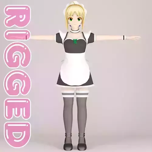 T pose rigged model of Saber maid 3D model