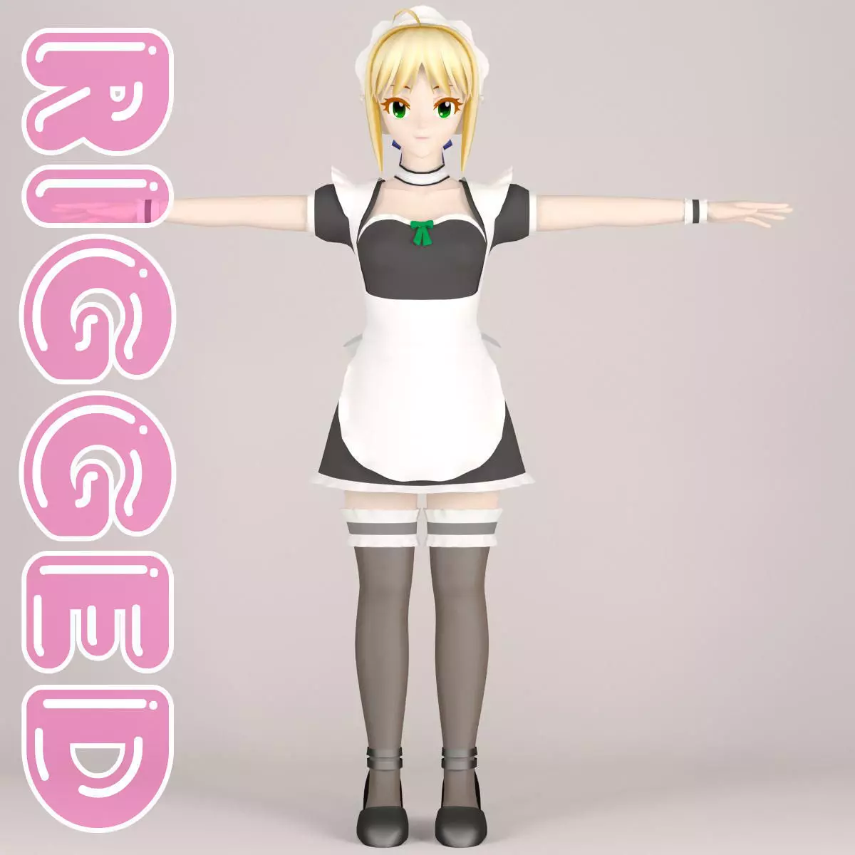 T pose rigged model of Saber maid 3D model_0