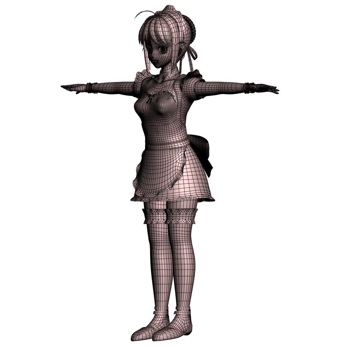 T pose rigged model of Saber maid 3D model_12