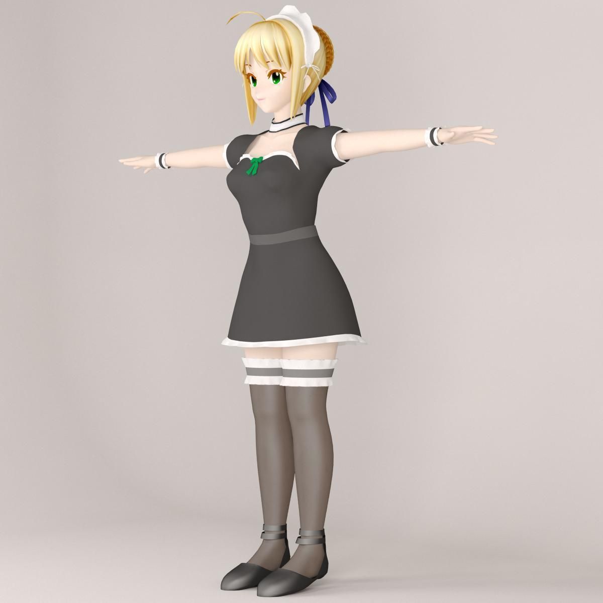 T pose rigged model of Saber maid 3D model_3