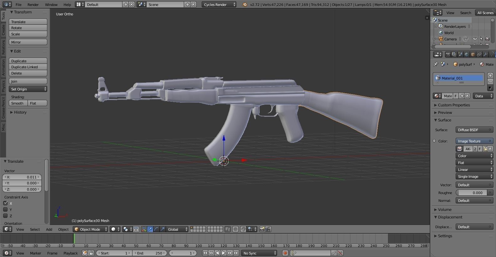 Rifle ak - Low-poly 3D model_0