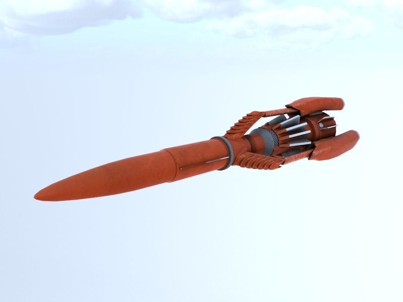 Thunderbird orange missile flying in sky Low-poly 3D model_1