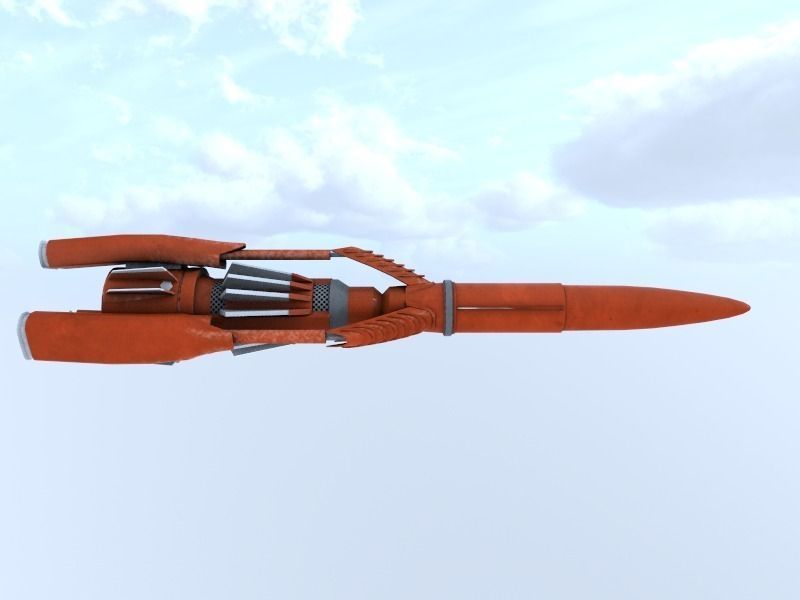 Thunderbird orange missile flying in sky Low-poly 3D model_0