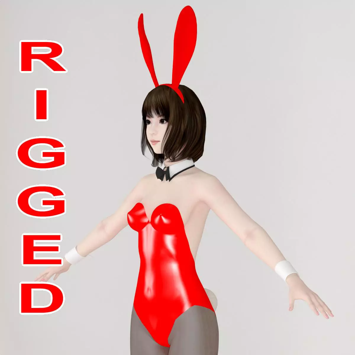 T pose rigged model of Mariko in bunny outfit 3D model_0