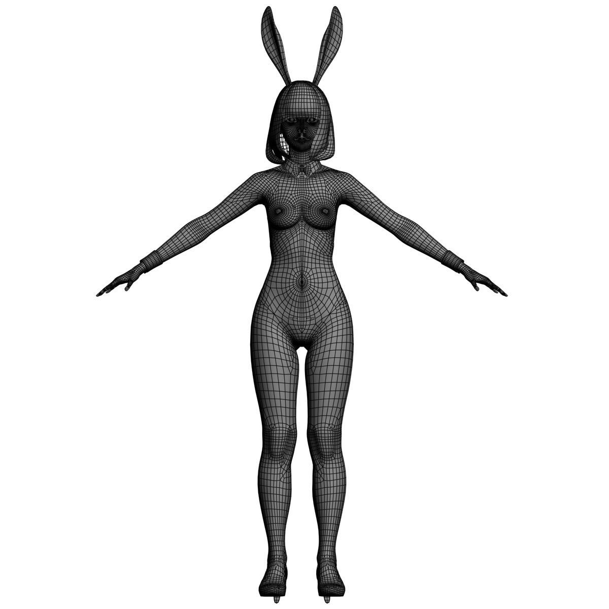 T pose rigged model of Mariko in bunny outfit 3D model_13