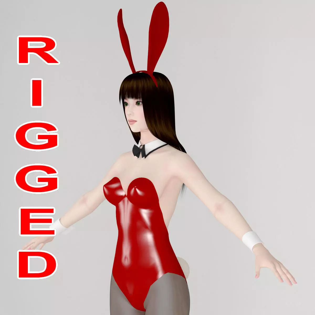 T pose rigged model of Akari in bunny outfit  3D model_0
