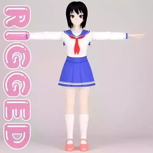 T pose rigged model of Shinobu toon girl