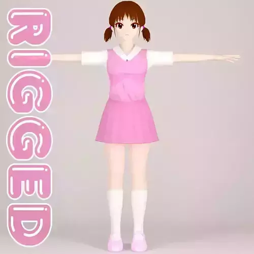 T pose rigged model of Shizuka toon girl