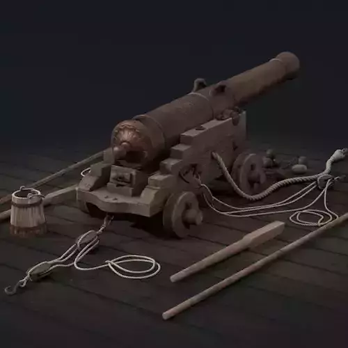 French 18 century naval cannon on carriage