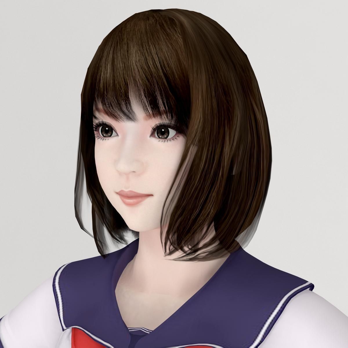 T pose nonrigged model of Mariko in school uniform 3D model_1