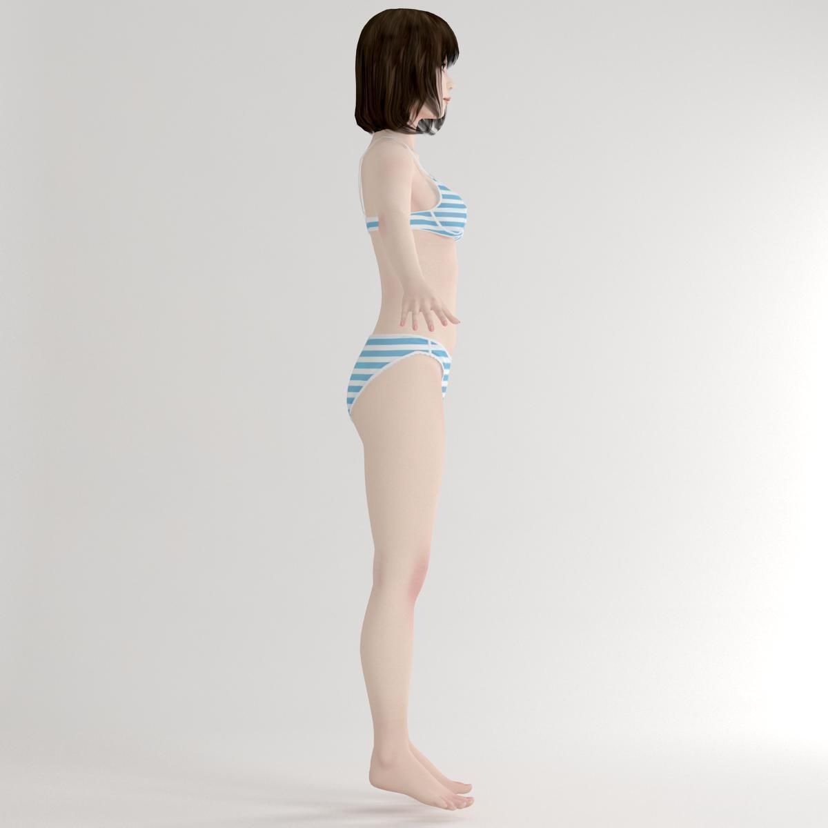 T pose nonrigged model of Mariko in school uniform 3D model_9