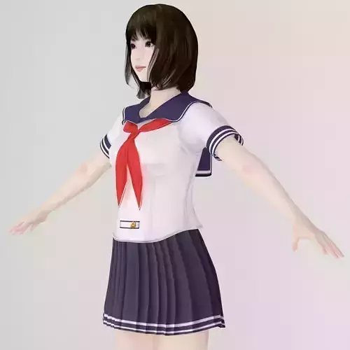  T pose nonrigged model of Mariko in school uniform 3D model