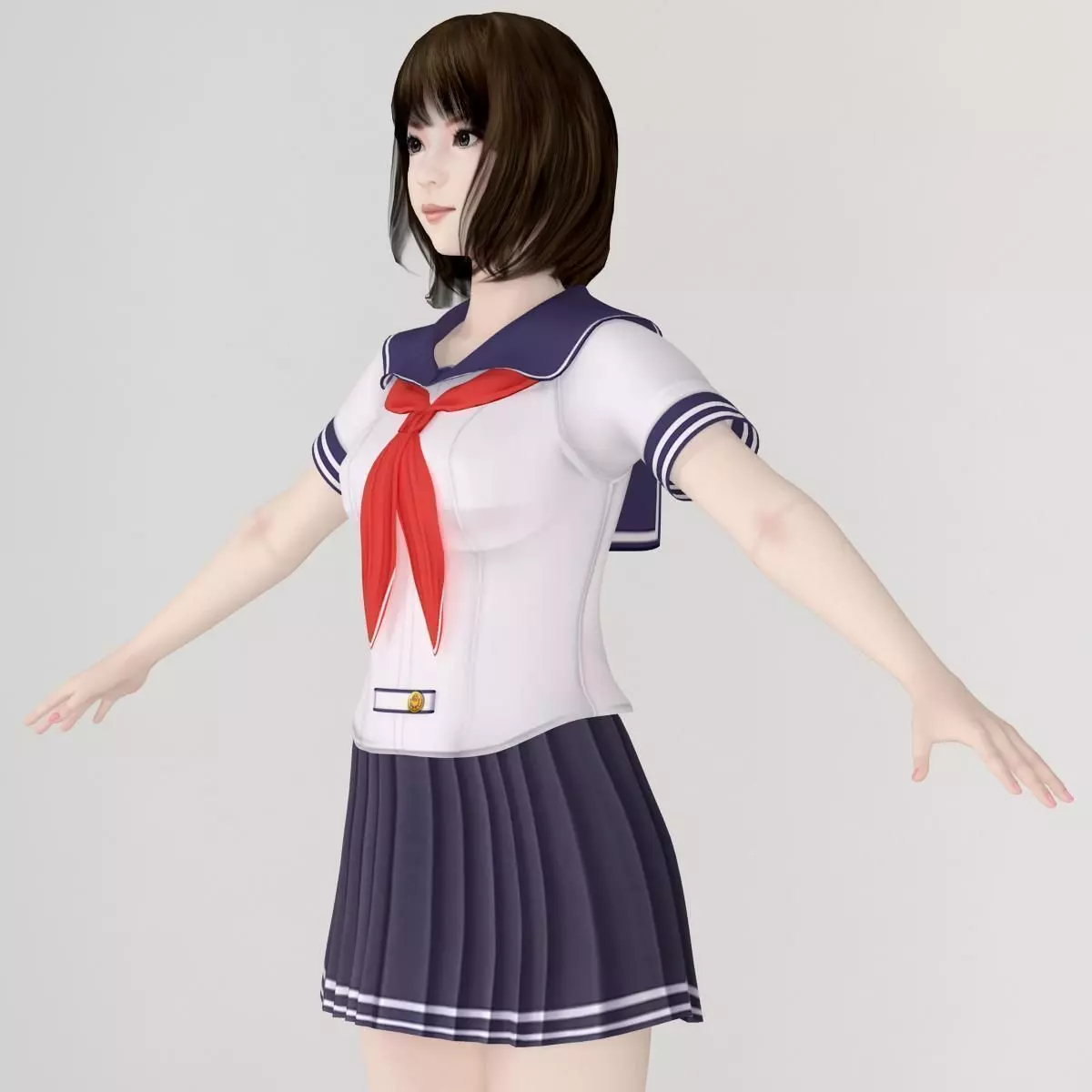 T pose nonrigged model of Mariko in school uniform 3D model_0