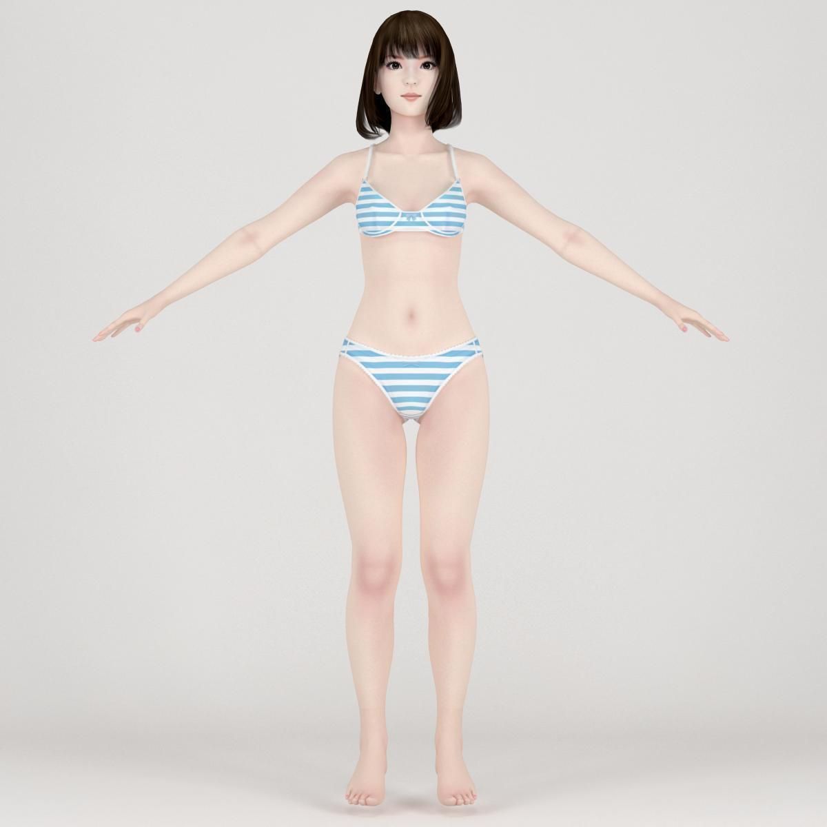 T pose nonrigged model of Mariko in school uniform 3D model_3