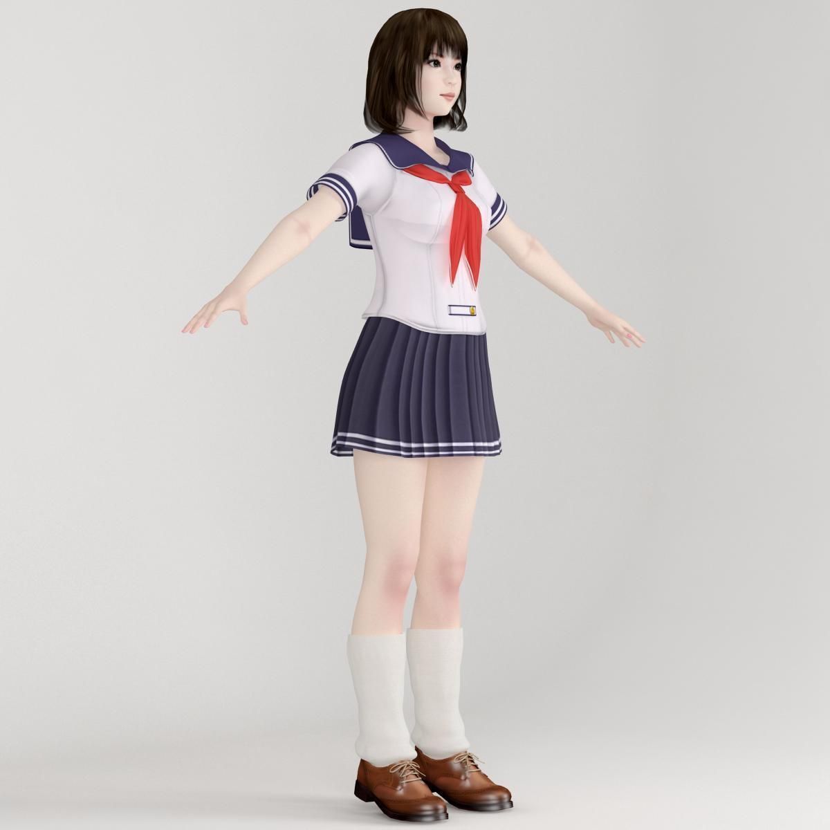 T pose nonrigged model of Mariko in school uniform 3D model_5