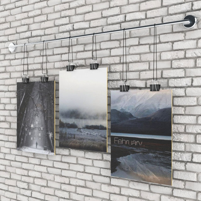 Posters with sketches of the seasons 3D model_4