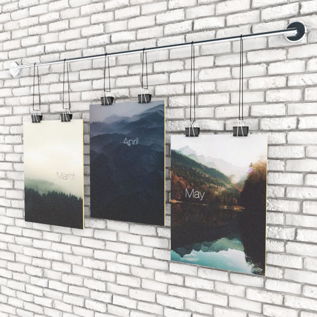 Posters with sketches of the seasons 3D model_2