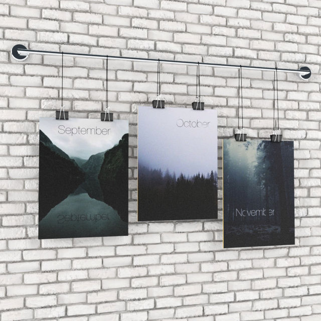 Posters with sketches of the seasons 3D model_3