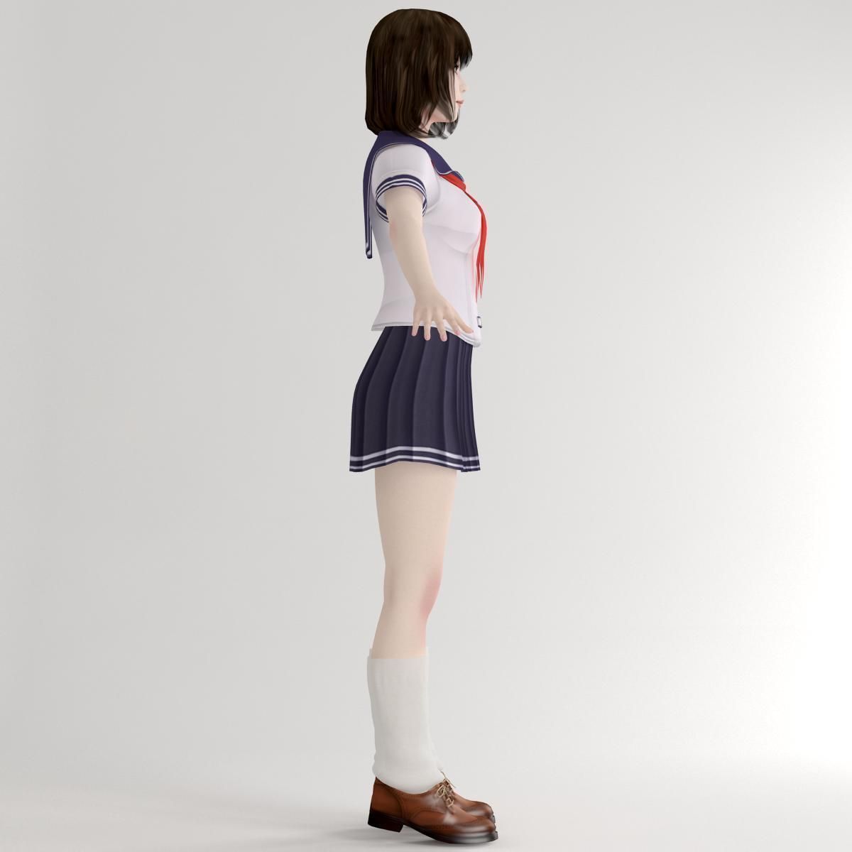 T pose rigged model of Mariko in school uniform 3D model_10