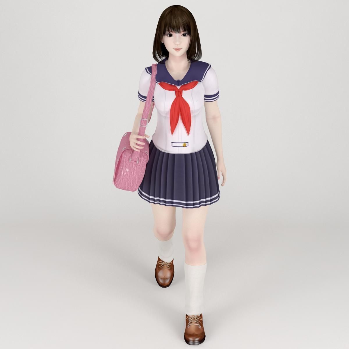 Mariko schoolgirl pose 01 3D model_2