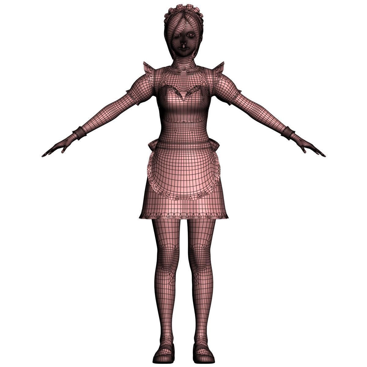  T pose nonrigged model of Rina in maid outfit  3D model_12