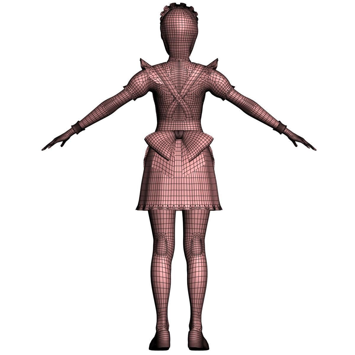 T pose rigged model of Rina in maid outfit  3D model_16