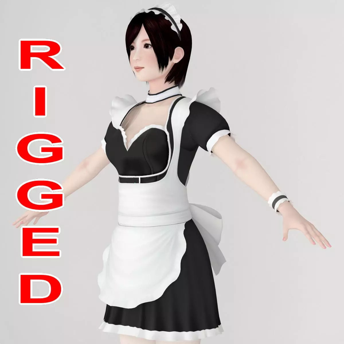 T pose rigged model of Rina in maid outfit  3D model_0